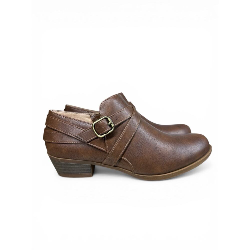 Size 6.5W LifeStride Adley Ankle Booties Whiskey Brown Buckle Comfort Low Heel